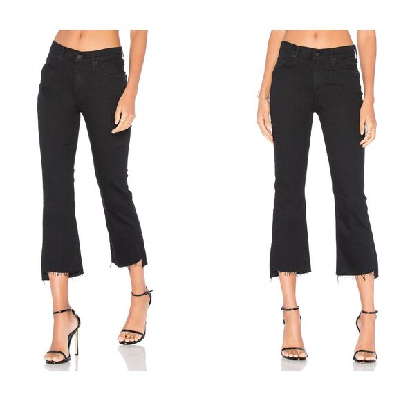 Mother The Insider Crop Step Fray Jeans Women's 30 Black Not Guilty Stretch